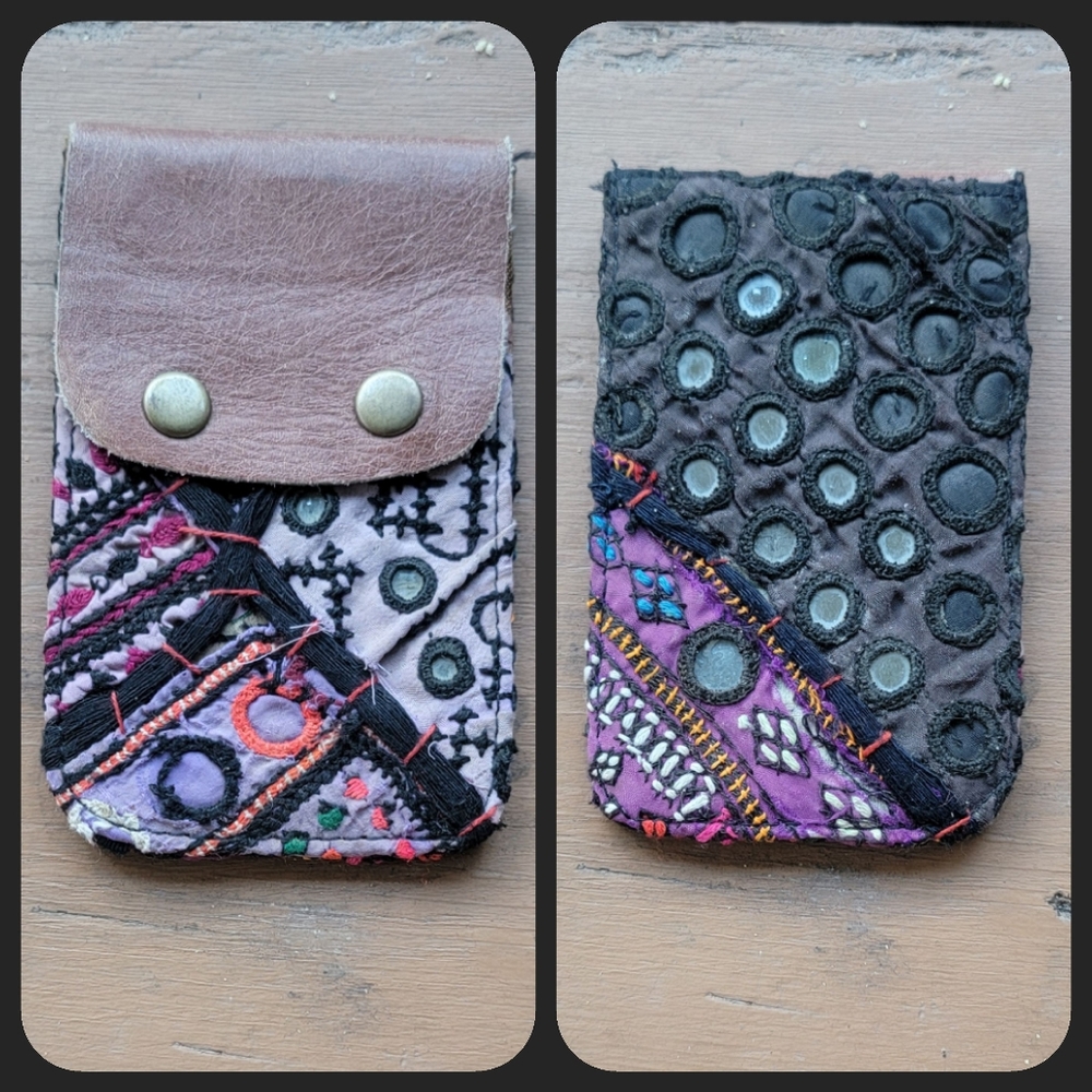 🫡🧀 Free People Boho Embroidered Repurposed vtg banjara hippie Wallet card case